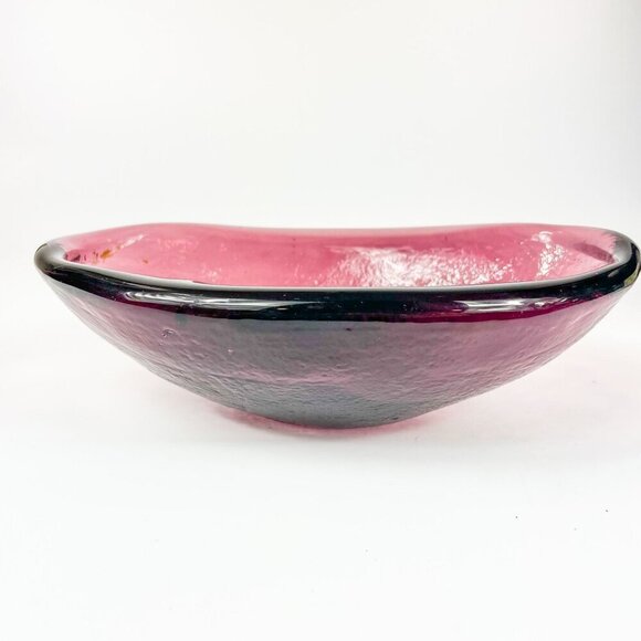 Vintage Blenko Amethyst Textured Art Glass Oval Bowl Cigar Ashtray - Picture 6 of 8